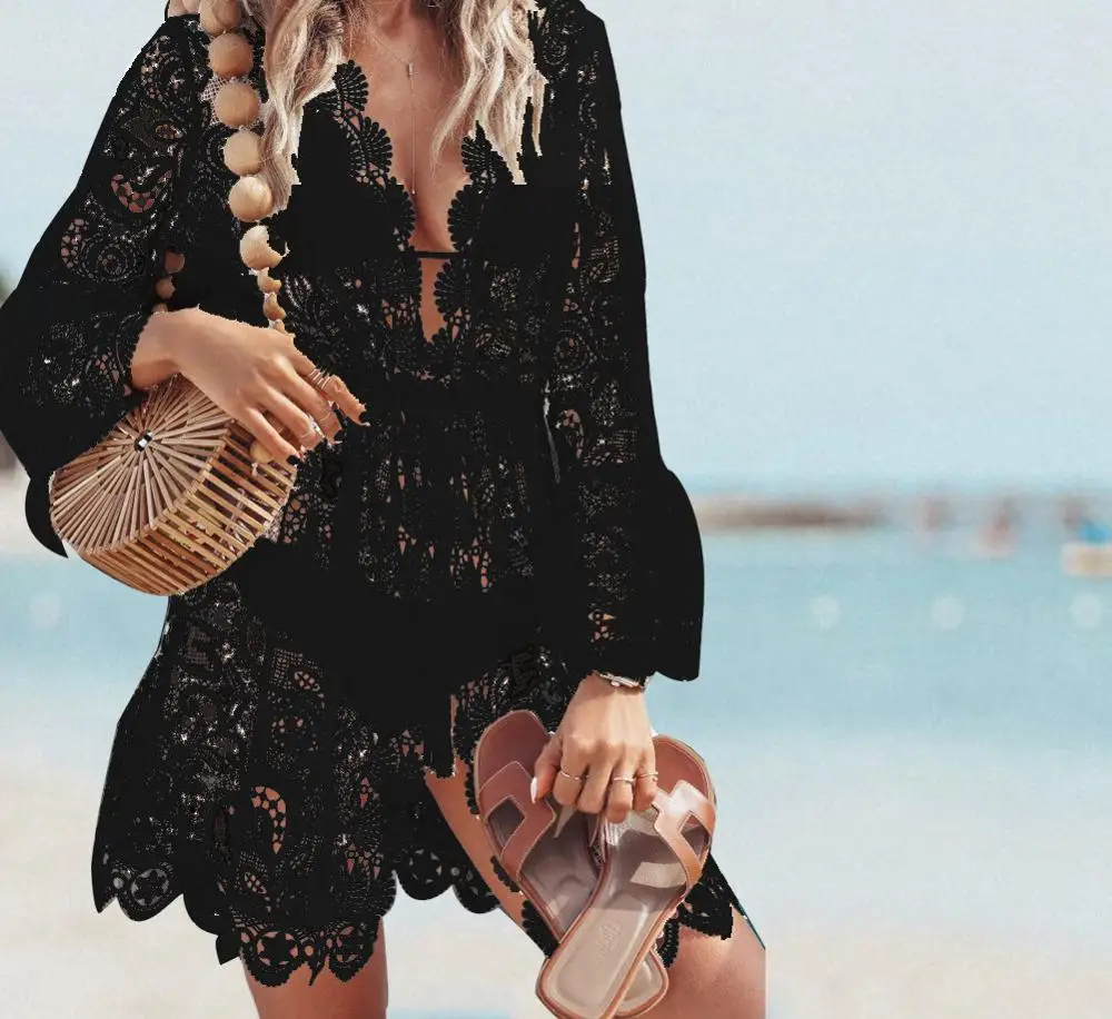 Новинка лета 2021 женская накидка на бикини цветочный кружевной вязаный купальник