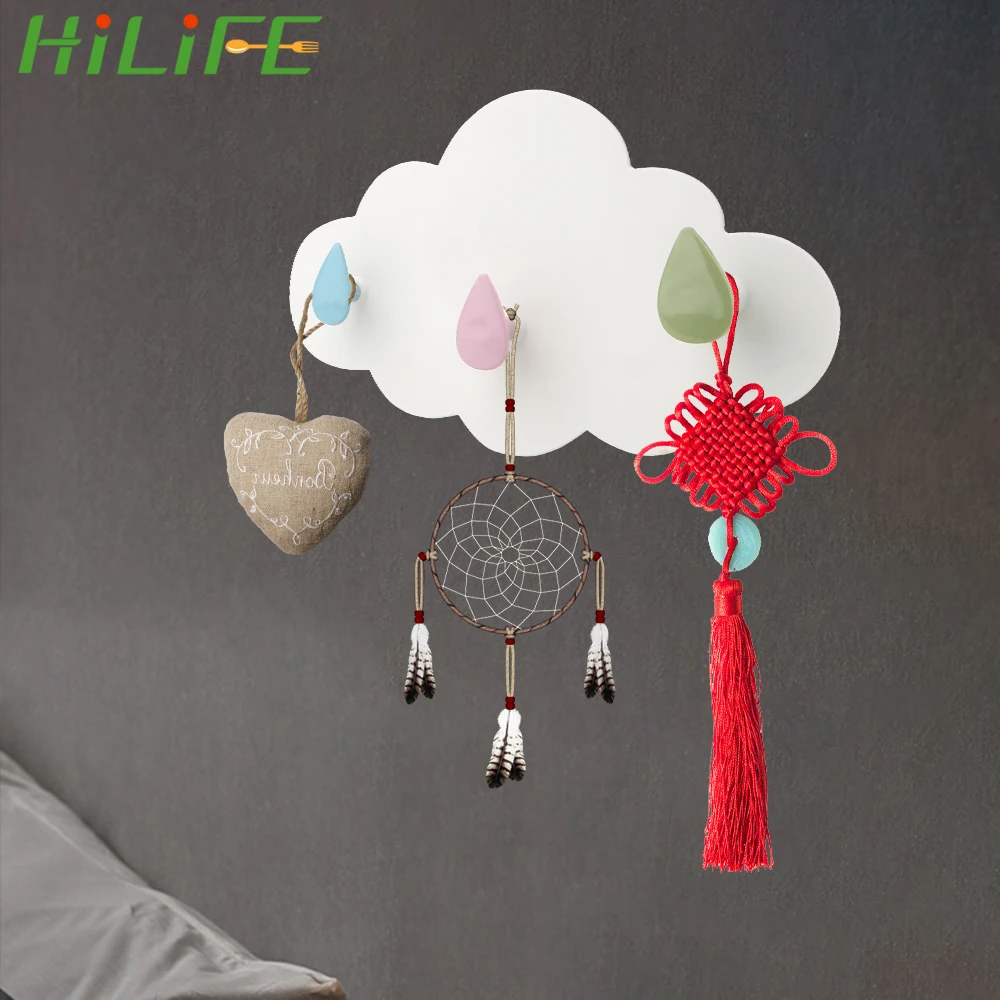 

HILIFE 1 шт., висячий клей для одежды, крючки в форме облаков, три настенных крючка, пластиковая настенная дверная подвеска, сделай сам