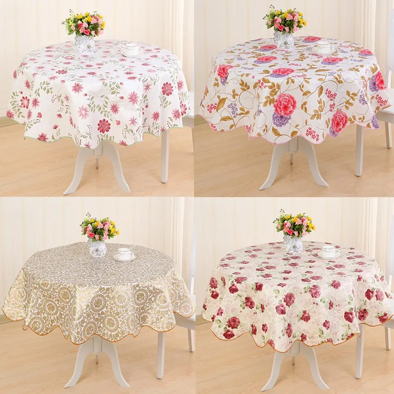 

Flower Style Round Table Cloth Pastoral PVC Plastic Kitchen Tablecloth Oilproof Decorative Elegant Waterproof Fabric Table Cover