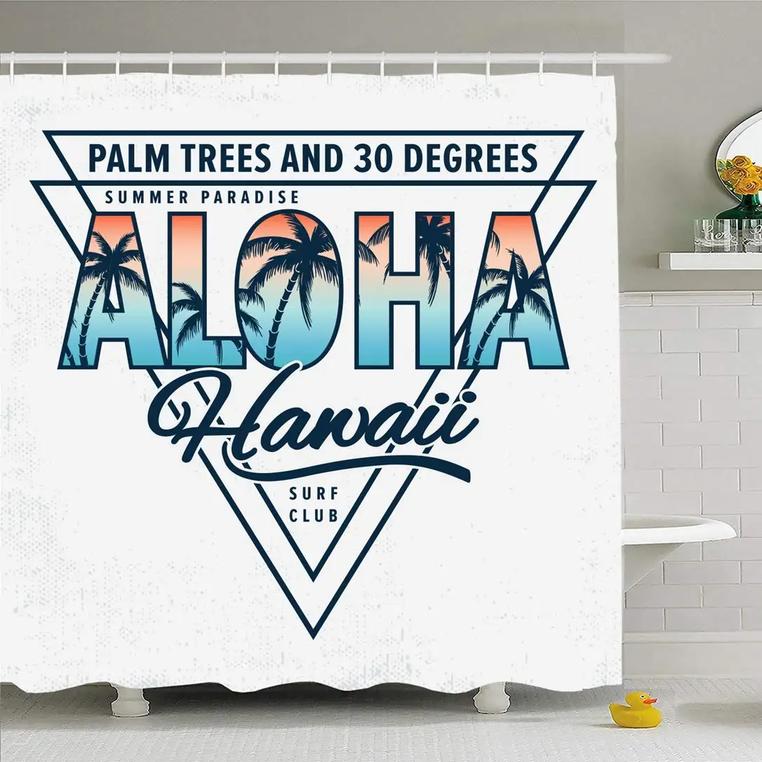 Набор душевых штор с крючками 60x72 тема типография Гавайские серфинга Aloha Пляж