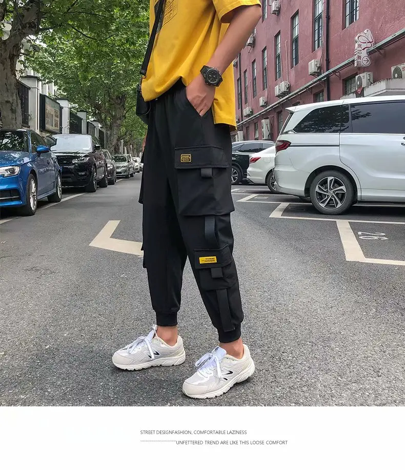 

Cool Men's Cool Pants Pocket Loose Men HipHop Striped New Fashion Joggers Pants Trousers Men Streetwear