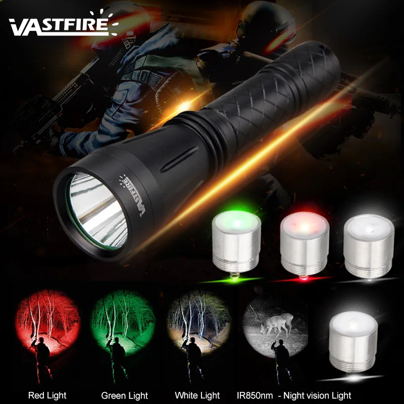 Red/Green/White Modular Hunting Flashlight Waterproof IR 850nm LED Infrared Tactical Torch Lamp+Rifle Scope Mount+Switch | Освещение