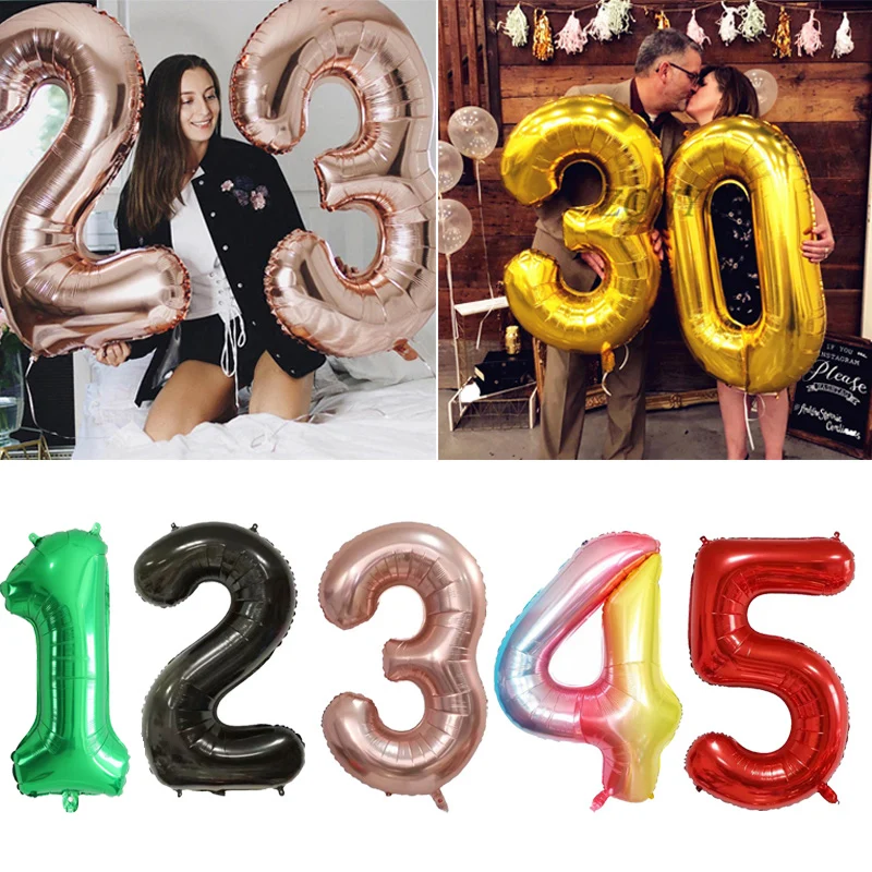 

Big Size Silver Gold Foil Number Balloons Figures 0-9 Birthday Party Decorations Kids Baby Shower Toy Adult Wedding Air Globos