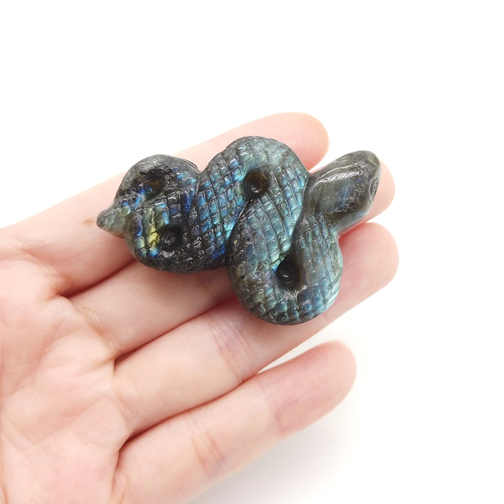 

2 Inches Natural Labradorite Snake Hand Carved High Quality Flashing Reiki Crystals Gemstone for Home Decoration Collection