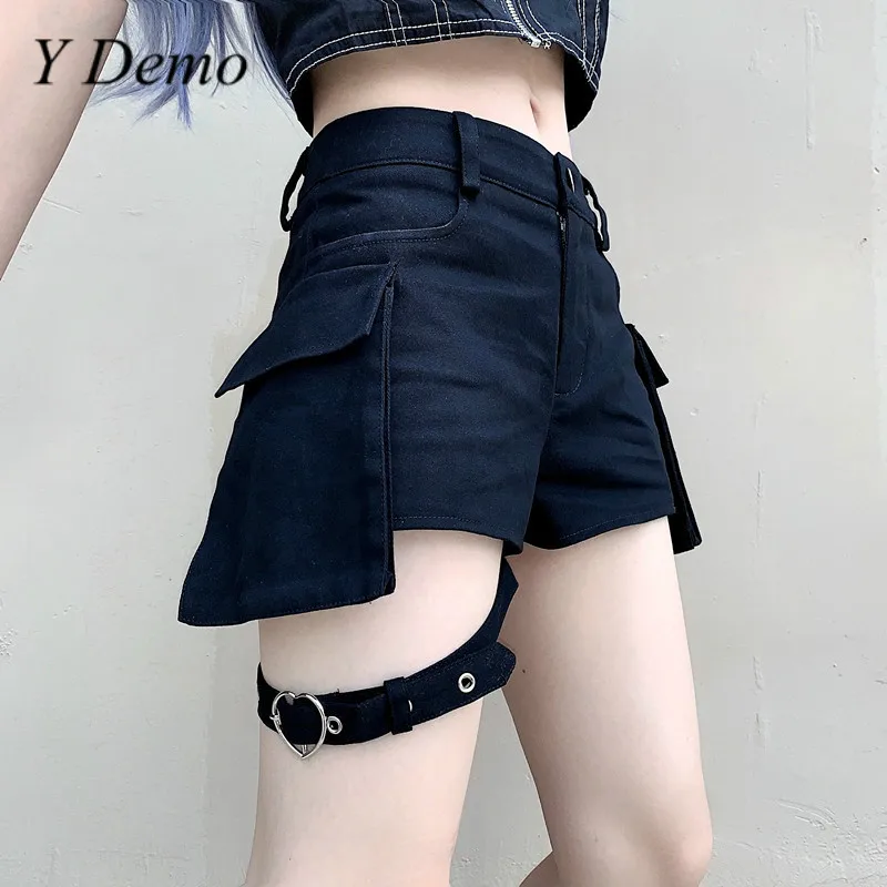Y Demo повседневные Асимметричные женские шорты с высокой талией пряжкой в форме