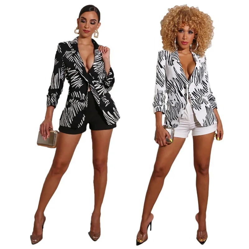 

2021 European and American Casual Printing Small Suit Women's Jacket Fashion New Style
