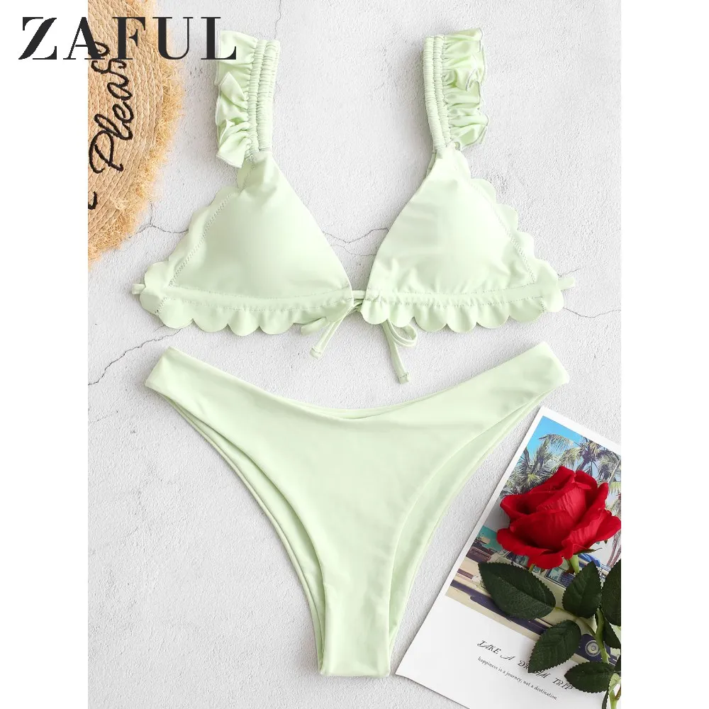 Женский купальник бикини ZAFUL с оборками высокой талией треугольной чашечкой