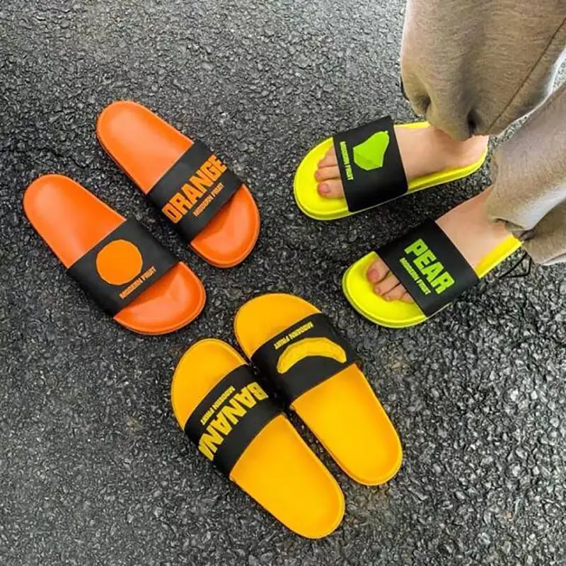 

3D Fruit Pattern Women Slippers Cartoon Banana Summer Indoor Home Flats Orange Bathroom Slides Non Slip Male Couple Shoes