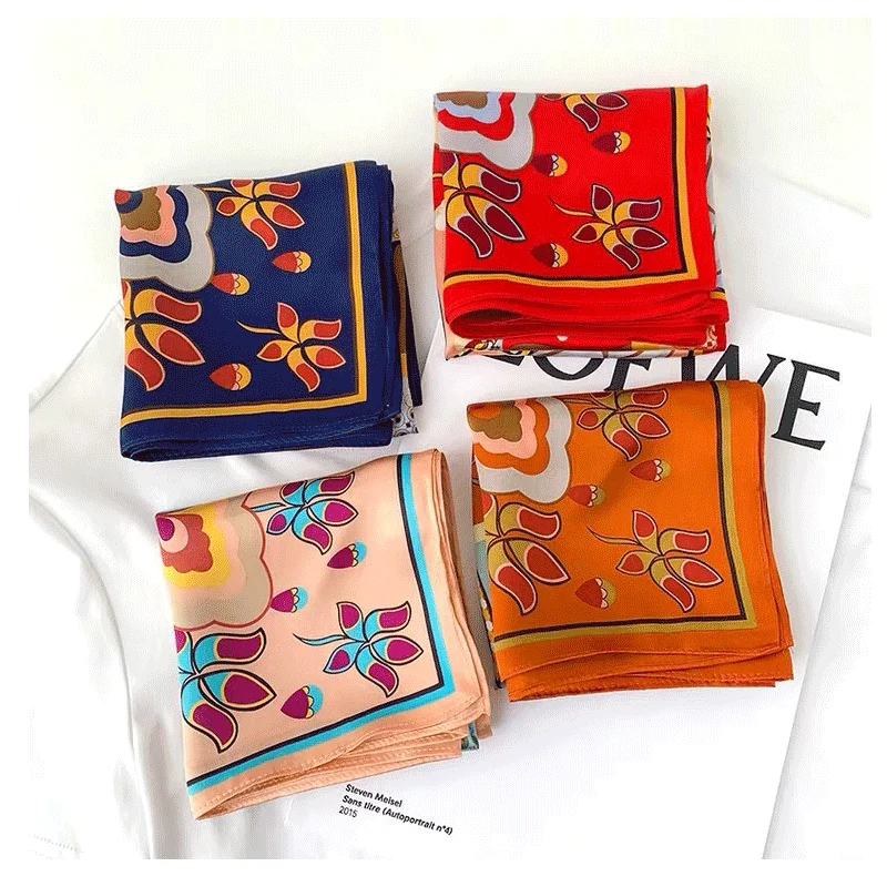 

Fashion Pure Silk Scarf For Women Small Neckerchief Printed Headband Hair Scarfs Female 53cm*53cm Square Bag Scarves For Ladies