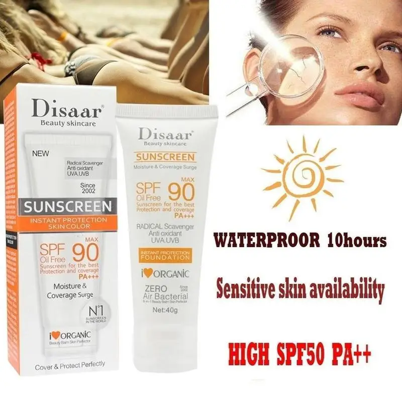 Отбеливающий солнцезащитный крем Disaar SPF 90 для тела против УФ-лучей типа А и B