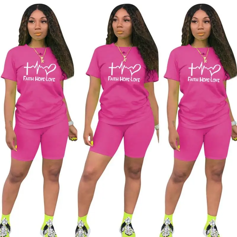 

Tracksuit Woman 2021 Summer Shorts Suit Letter T Shirts Top and Shorts Outfit Fashion Casual 2 Piece Set Sportwear Biker