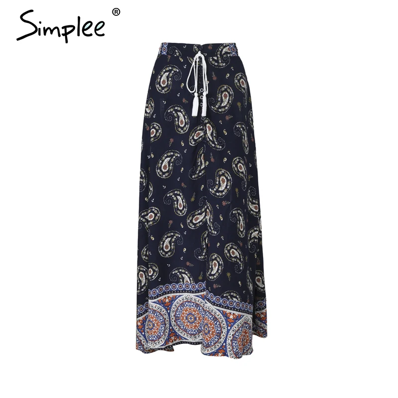 женская черная юбка Simplee с цветочным принтом длинная высокой талией и разрезом