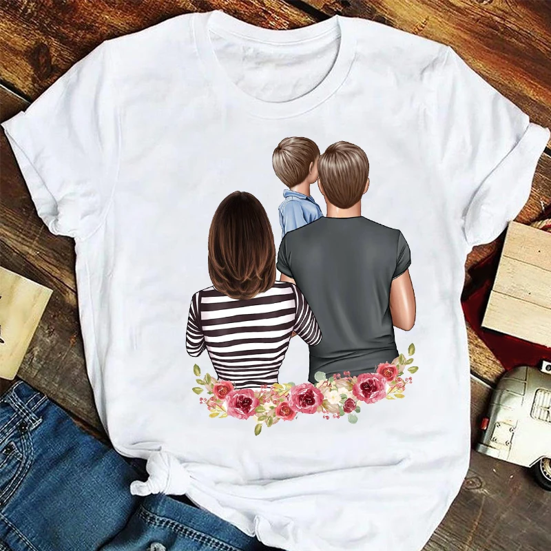 

Футболка женская летняя с принтом, модный топ с надписью «Love Mom And Dad сын», с графическим принтом, для мамы и матери