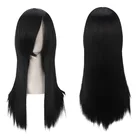 Длинные прямые синтетические черные парики из аниме для косплея, карнавального костюма на Хэллоуин, термостойкие черные волосы для девочек и женщин, парик 60 см