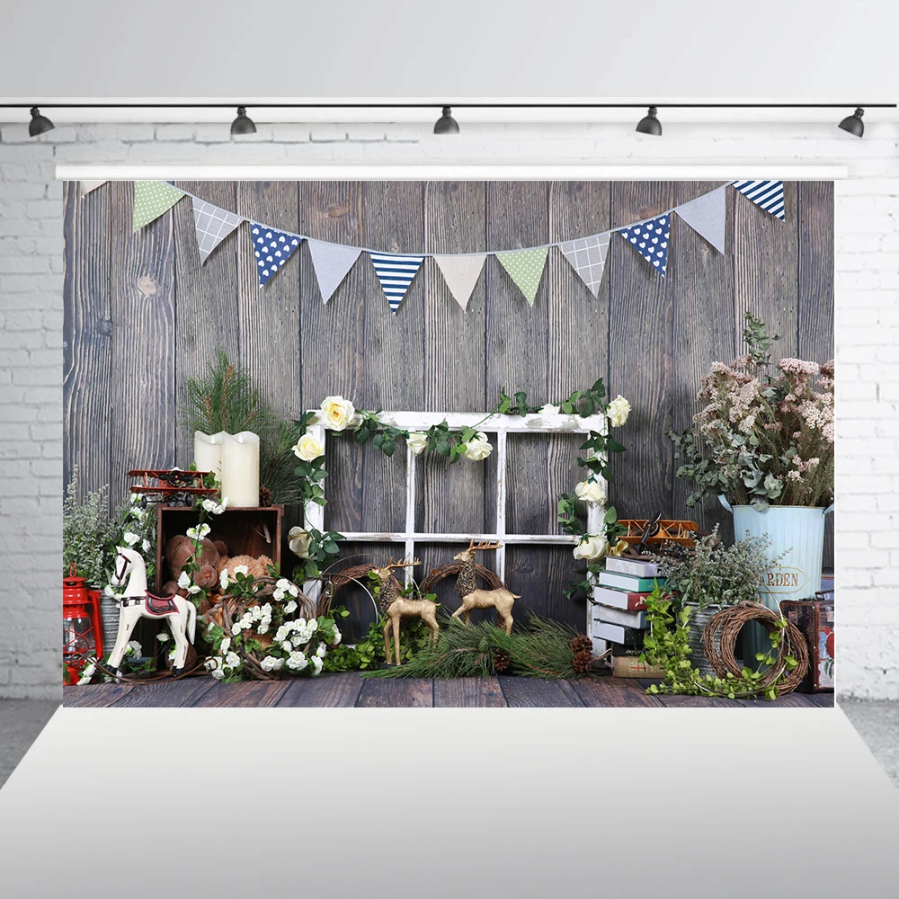 Фон для фотосъемки с изображением рождественской деревянной стены в деревенском