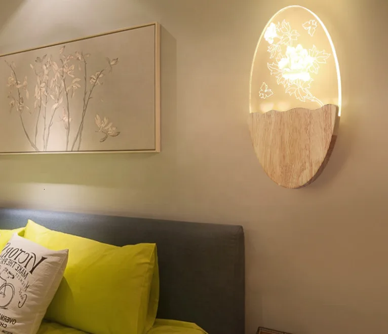 Круглые часы современного дизайна деревянный настенный светильник для