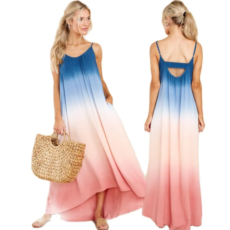 

2021 Fashion Long Maxi Bleamfly Dresses For Women Summer Loose Women's Sexy Suspender Skirt Beach Tank Peplum Dress Big Sizes