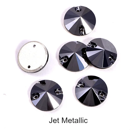 001MS-Jet Metallic 40pcs AAAAA Quality 12mm Round Rivoli Glass Sew On Rhinestones Flatback Crystal Sewing Strass for DIY Wedding Dress B1248 - Цвет: 001MS-Jet Metallic