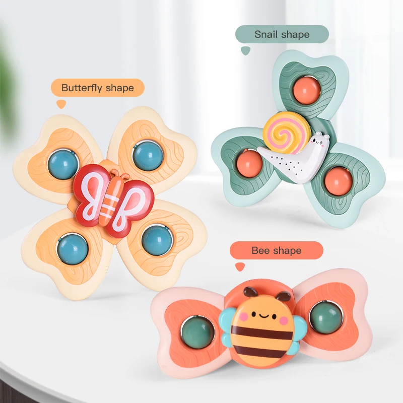 

3pcs Insect Gyro Sucker Spinner Baby Toy Montessori Touch Sensory Spin Rattle Set Educational Fingertip Game For Infant Gift