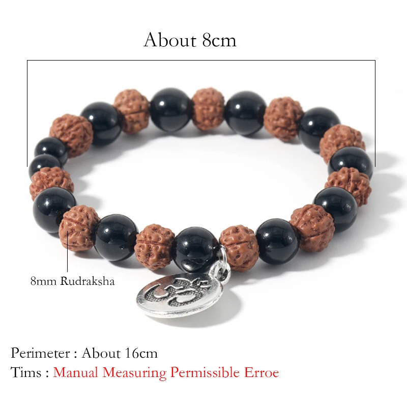 Rudraksha и черный оникс Йога Эластичный веревочный браслет мужской женский
