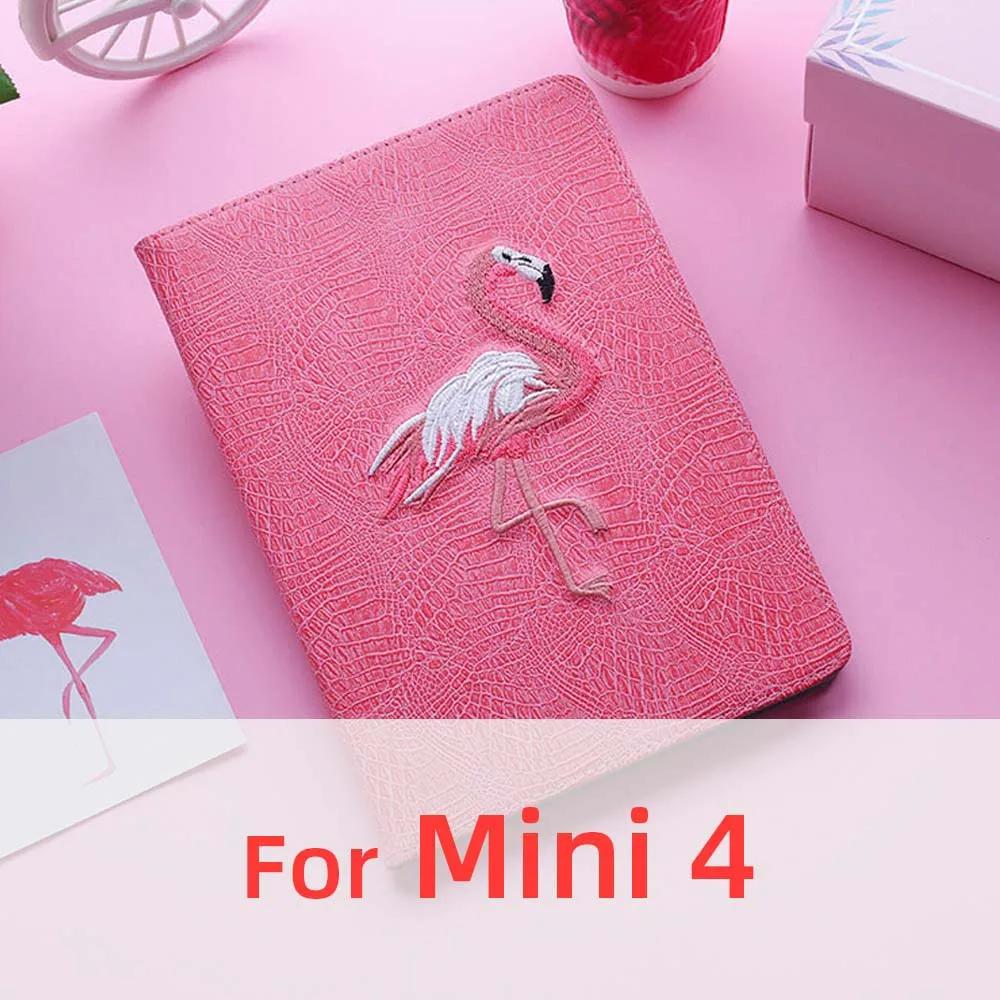 For Mini 4 3D фламинго на плоской подошве с вышивкой Чехлы для iPad Pro 10,5 IPad Air 1 2 IPad Mini 3 4 5 A1476 A1822 A1538 тонкий мягкий чехол с откидной крышкой в виде ракушки Стенд кожаный чехол - Цвет: For Mini 4