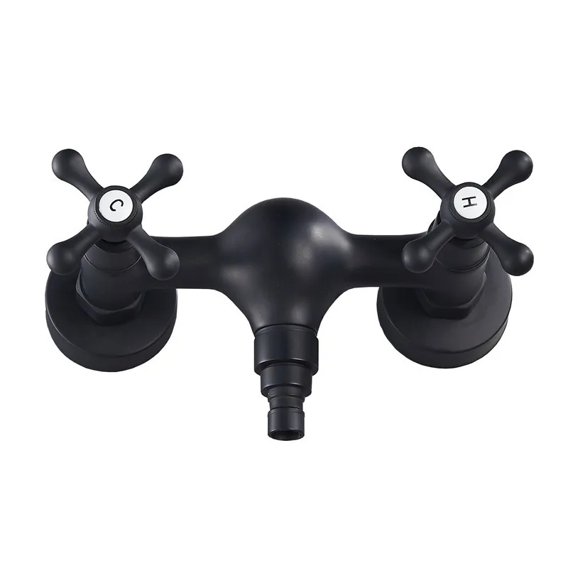

Washing Machine Faucet Hot & Cold Wall Mounted Bibcock Solid Brass Outdoor Mixer Tap Black Baking 2 Handle 4" & 6" Dual Use