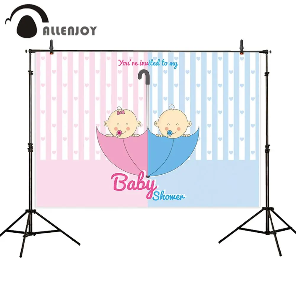 

Allenjoy Gender Reveal Party Photophone Happy Birthday Boy Or Girl Photography Backgrounds Baby Shower Stripe custom Wallpaper