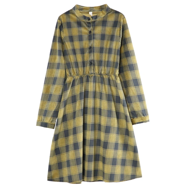 Японский Мори девушка зимнее платье женский длинный рукав проверенный плед