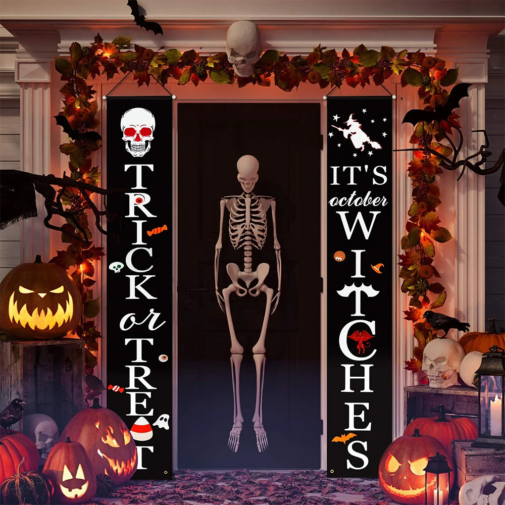 

Halloween Decoration Outdoor Porch Sign Couplet Banner Props Ghost Skeleton Witch Garden Home Party Decor