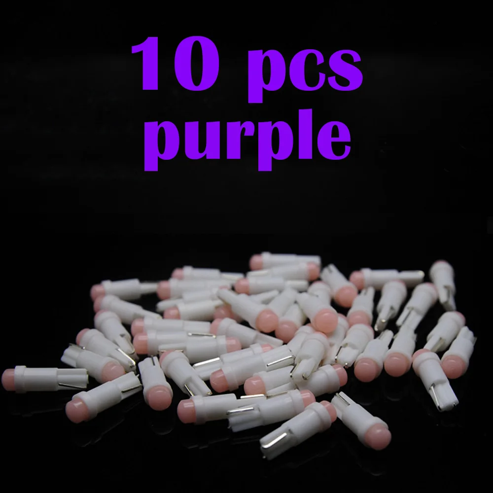 purple 10pcs Для машины подсветка для авто Автомобильная внутренняя T5 Светодиодная Автомобильная лампочка подсветка приборной доски Автомобильная дверь клиновидная лампа для ламп накаливания 12 В cob для SMD стайлинга автомобиля - Цвет: purple 10pcs