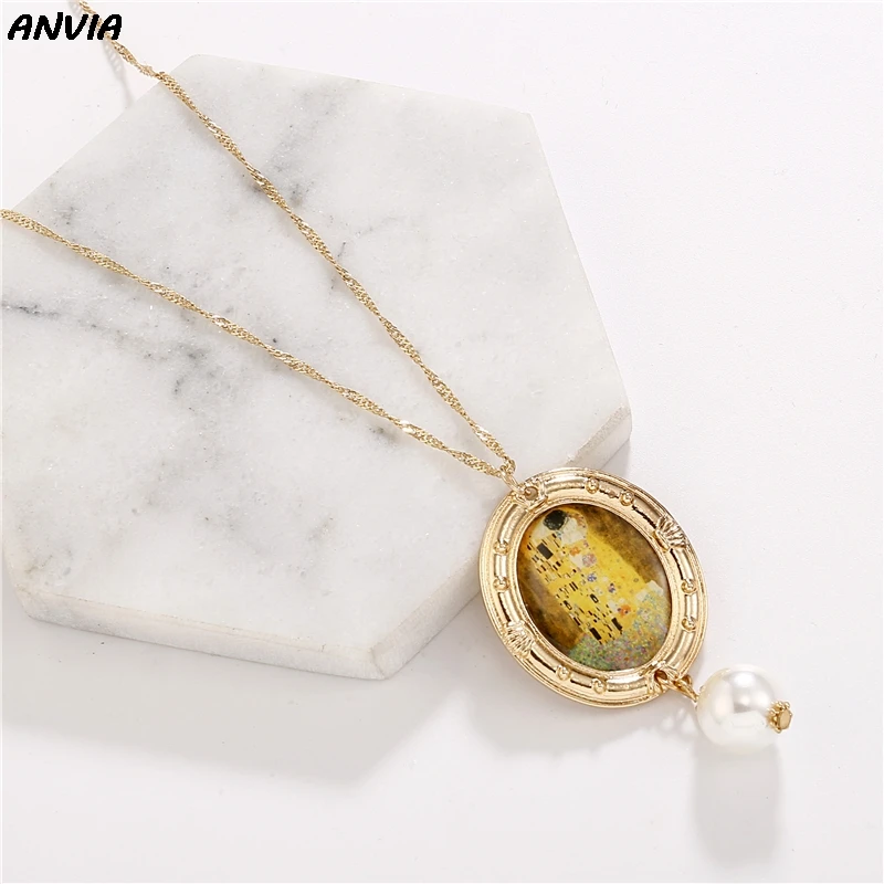 Винтажное длинное ожерелье для женщин с изображением Ван Гога масляной живописи