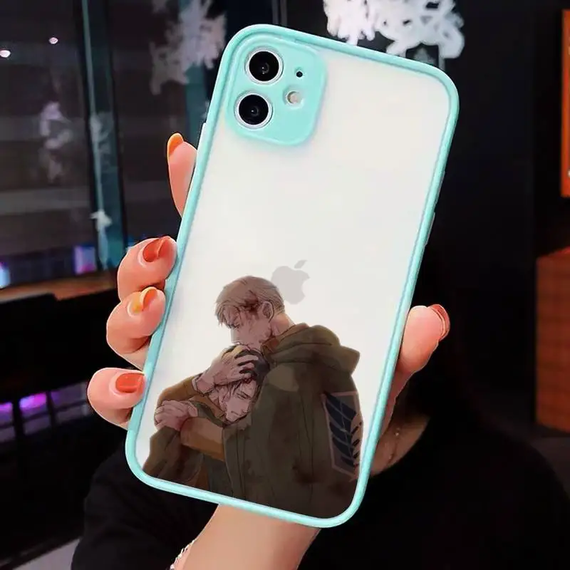 

Anime Attack on Titan Phone Case For iPhone 12 11 Mini Pro XR XS Max 7 8 Plus X Matte transparent blue Back Cover