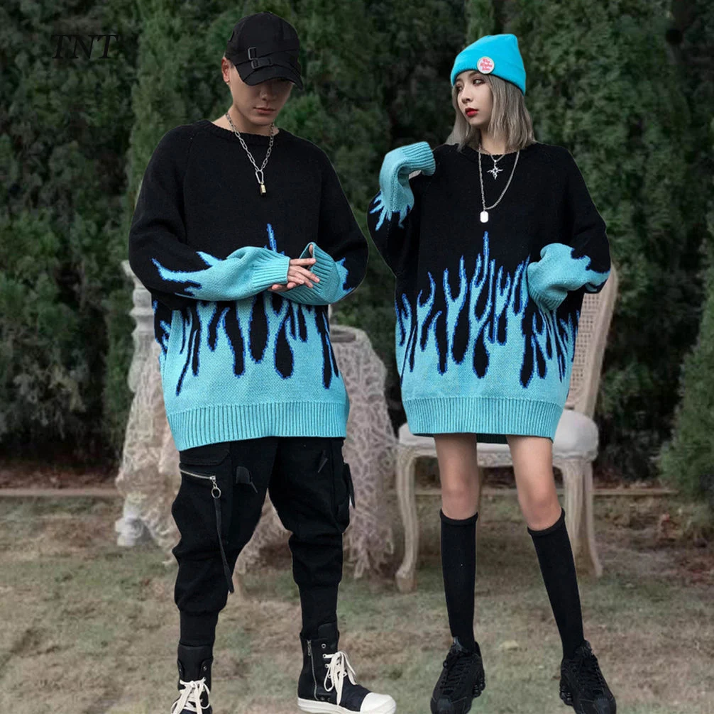 

Свитер TNT flame женский корейский Модный пуловер в стиле Харадзюку хип-хоп парная теплая мешковатая мужская одежда Блузка трикотажная одежда