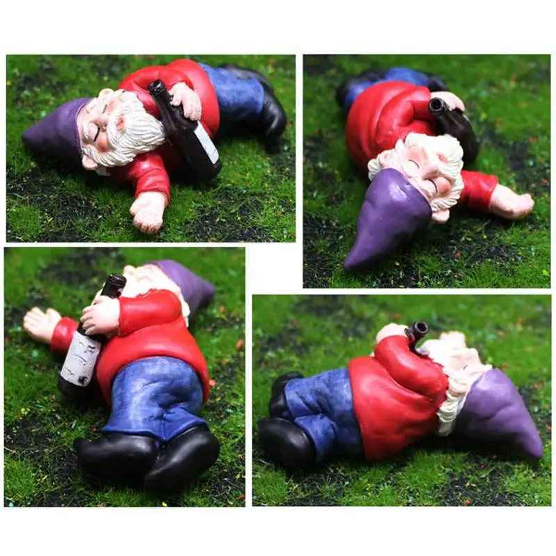 Resin Dwarfs Statue Garden Accessories Decorations for Doll House Interesting Design Mini Drunk Gnome | Дом и сад