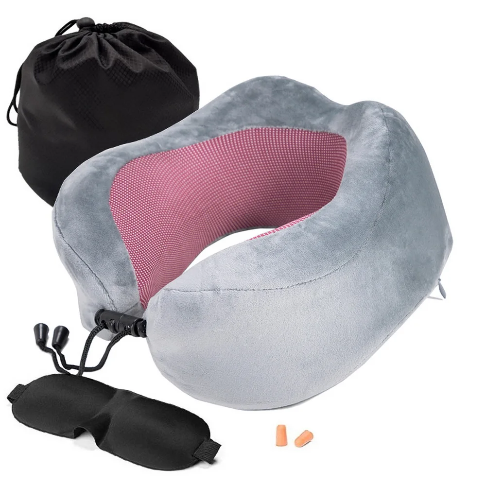 Memory Foam u-образная подушка для путешествий с маской для глаз Складная медленно отскоченная надувная Шейная подушка для путешествия аксессуары подушки для сна