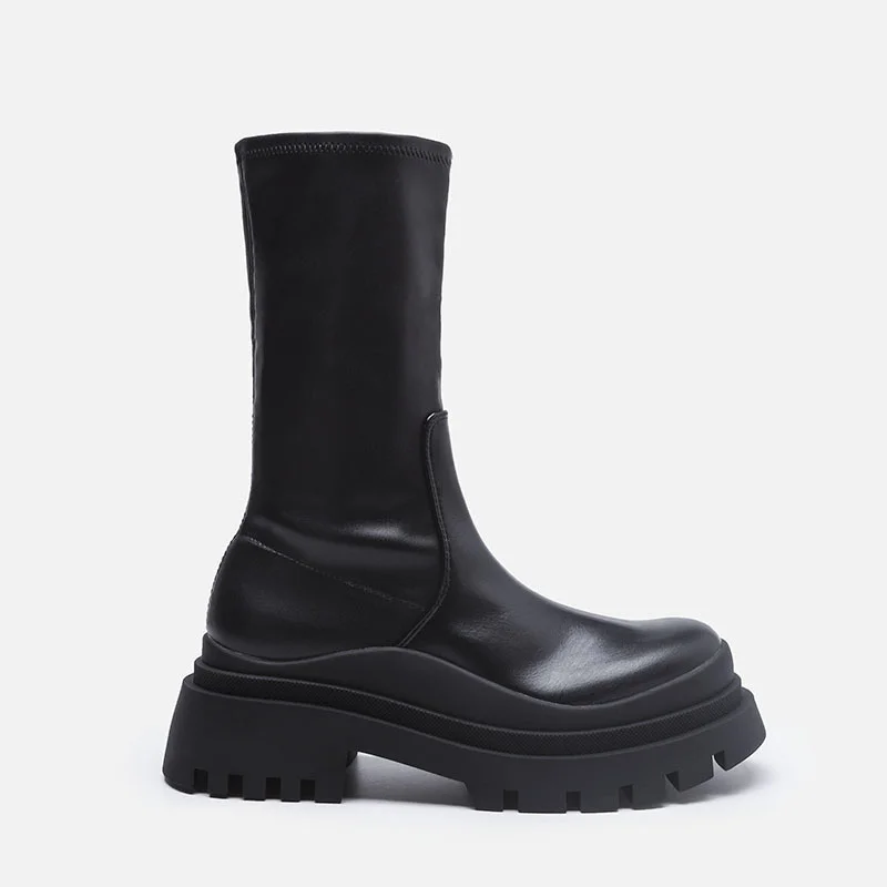 

New style women's mid-tube boots thick-soled winter women's shoes fashion leather cool short boots club women's shoes size 35-40