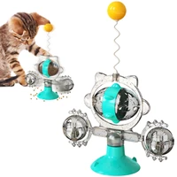 meows cat wheel windwill toy with suction cup turntable bucency teaser ball hollow transparent ball pet training function