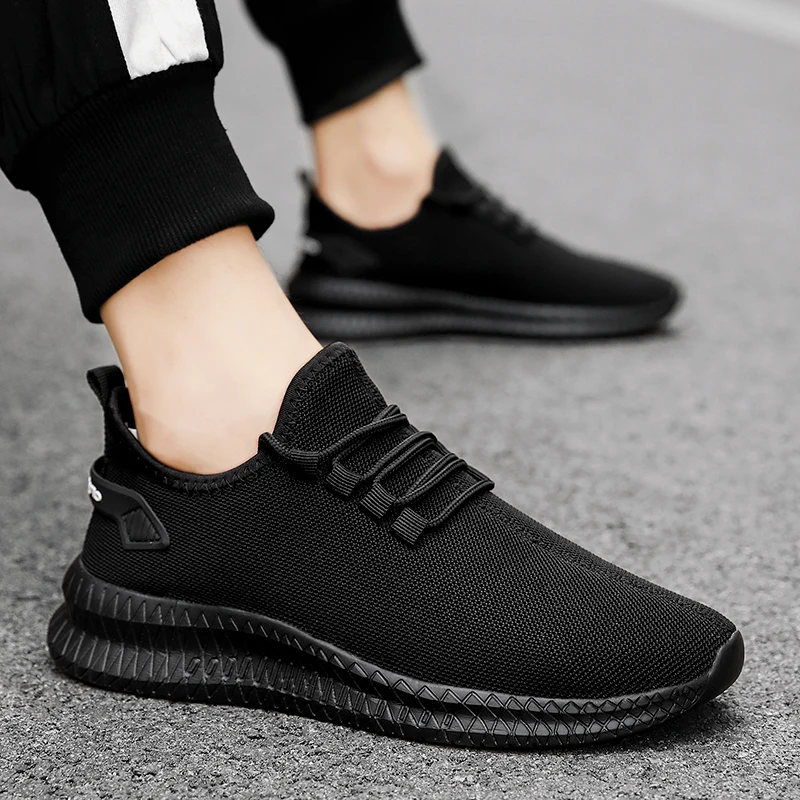 

Big Size 7-11.5 Men's Sneakers Spring Male Running Shoes Lightweight Gym Sports Athletic Lace Up Jogging Trainers Black Walking