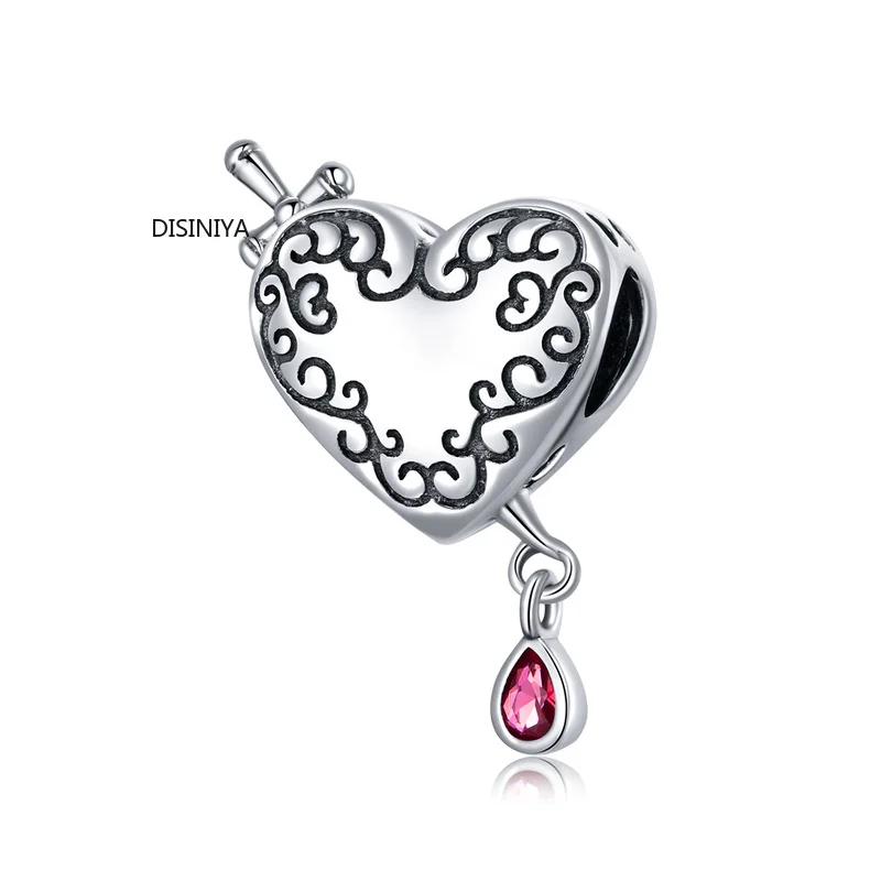 

DISINIYA Retro 925 Sterling Silver Cupid Arrow Heart Shape Zircon Charm fit Original Bracelet Bangle Making DIY Jewelry SCC1776
