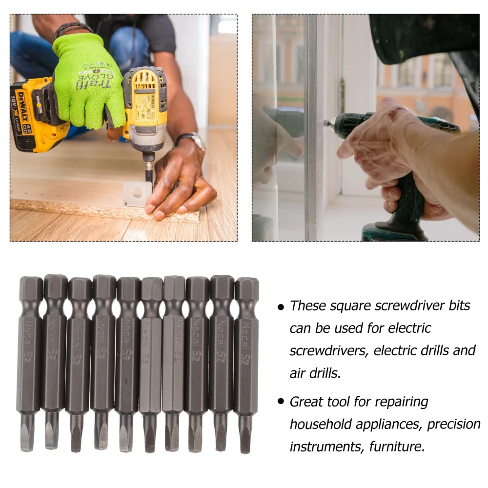 

10pcs Screw Bits Magnetic Screwdriver Bits S2 Steel Square Head Screwdriver Bits