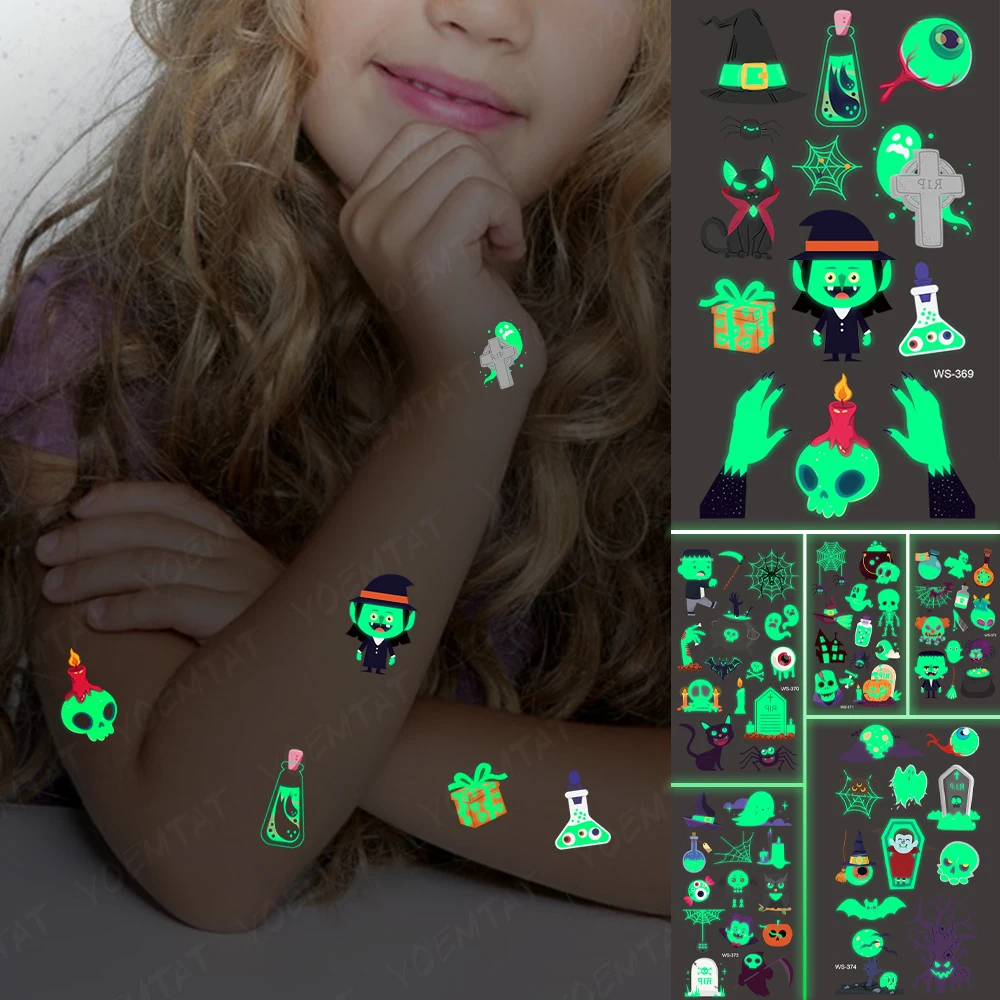 

Светящаяся водостойкая Временная тату-наклейка, крест вампира, Хэллоуин, Череп, призрак, ночная светящаяся тату для мальчиков, детей, 3D иску...