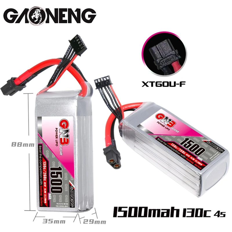 

4PCS GNB Lipo 4S 1500mAh 14.8V Battery XT60U-F Plug 130C/260C For Vortex LRC Freestyle V1 RC Boat Heli Airplane UAV Drone FPV