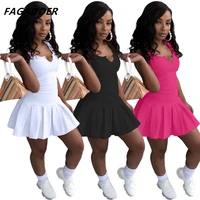 fagadoer solid short skirts tracksuit women sporty two piece sets tank tops and pleated skirts suits fashion active outfits 2021