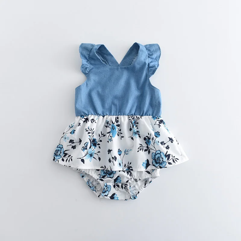 

Baby Girls Patchwork Rompers 2021 New Summer Infant Casual Floral Backless Clothing Toddler Girl Baptism One-pieces