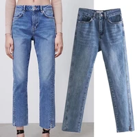 elmsk meduim waist jeans england high street ankle jeans for women slim jeans for women vintage washed denim blue jeans woman