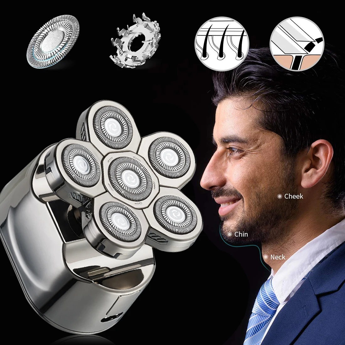 

6-blade Rechargeable Electric Shaver Digital Display Wet Dry 6 in 1 Grooming Kit Electric Razor Men Facial Shaving Machine