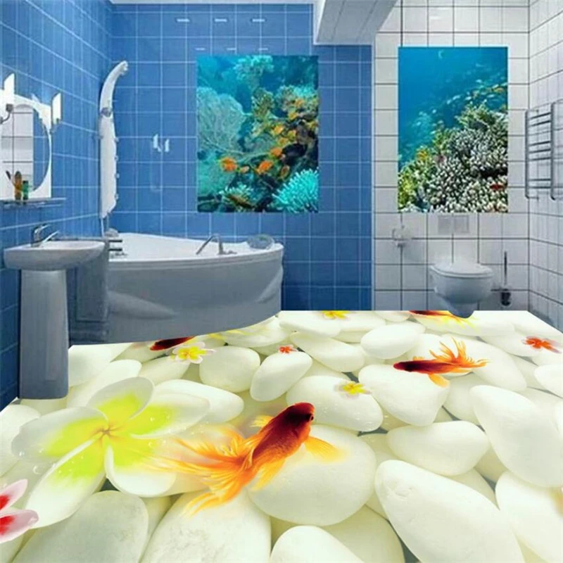 Самоклеящаяся 3d-роспись пола с золотыми рыбками фотообои для гостиной спальни на