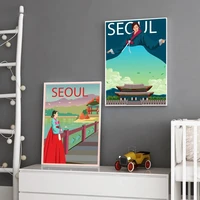 seoul city south korea tour travel landscape canvas painting nordic wall pictures poster and print cartoon livingroom home decor