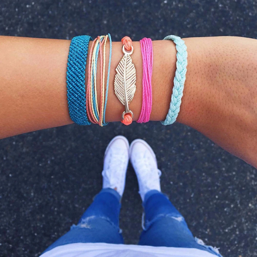 5 шт./компл. браслет с листьями ручной работы в стиле ретро многоцветные плетеные