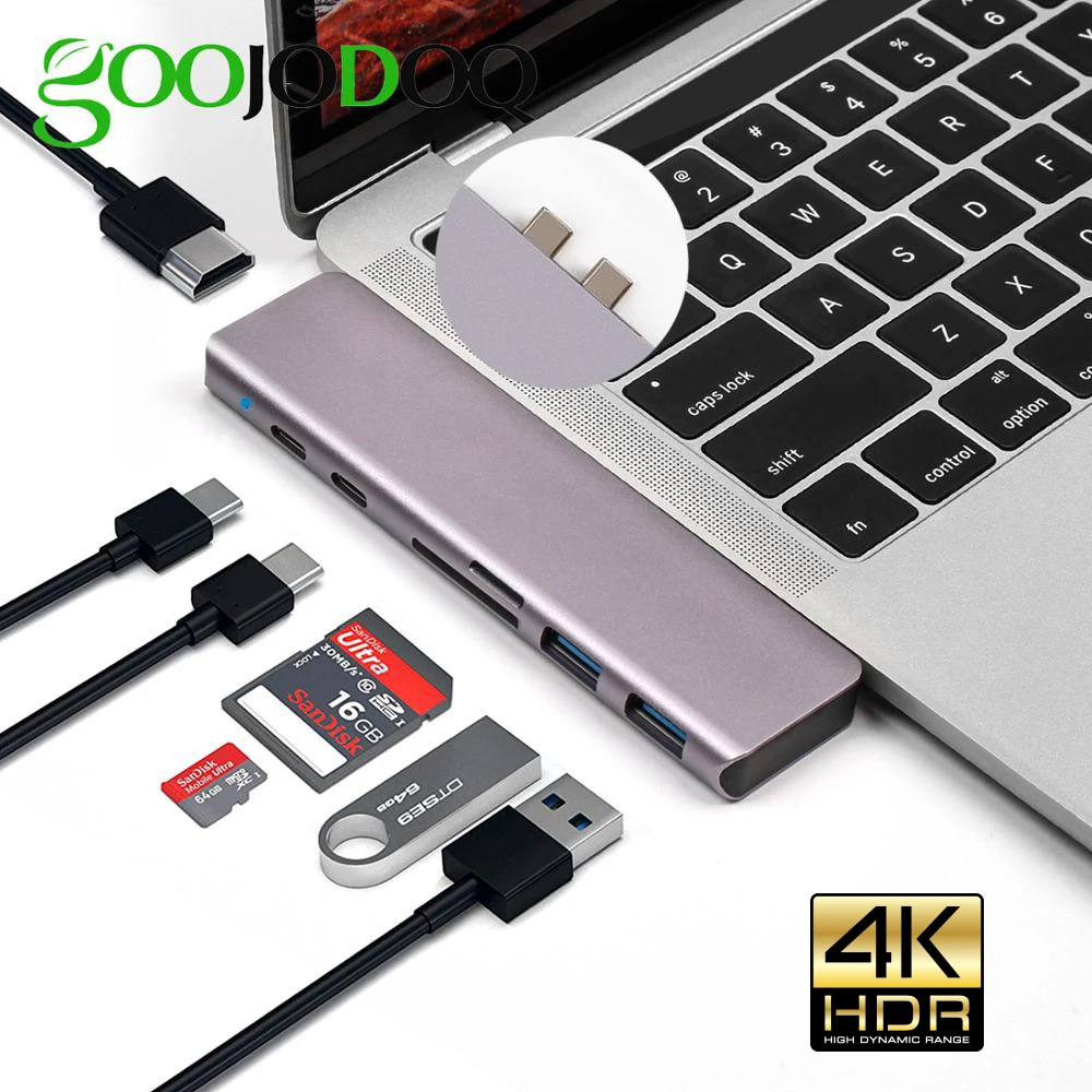 USB 3 0 Type C концентратор адаптер 4K Thunderbolt 7 в 1 с концентратором TF SD слот для чтения PD